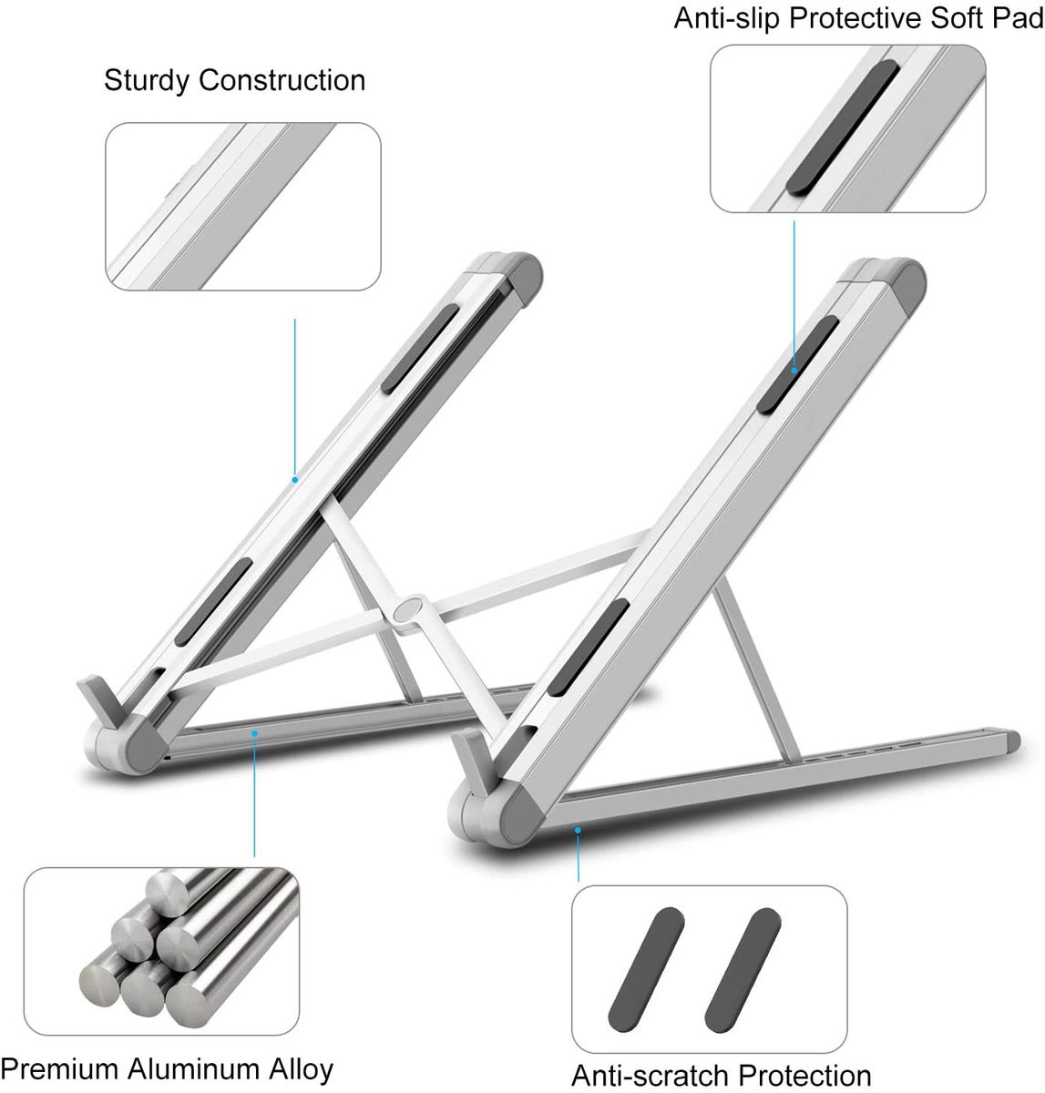 Portable Adjustable Foldable Laptop and Tablet Stand - Silver_4